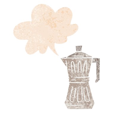 retro dokulu tarzda karikatür espresso yapımcısı ve konuşma balonu