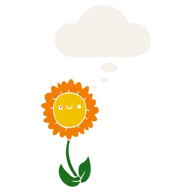 retro tarzında karikatür çiçek ve düşünce balonu