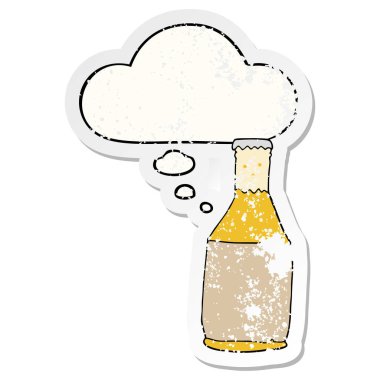 karikatür bira şişesi ve sıkıntılı yıpranmış stic olarak kabarcık düşünce