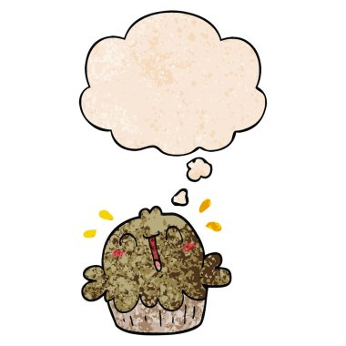 sevimli karikatür pasta ve grunge doku desen st düşünce balonu