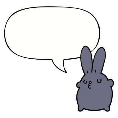 sevimli karikatür tavşan ve konuşma balonu