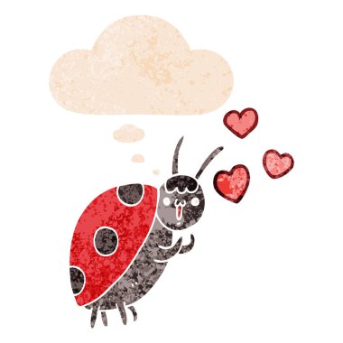 retro doku da aşk ve düşünce balonu sevimli karikatür uğur böceği