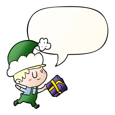 karikatür mutlu noel elf ve smo mevcut ve konuşma balonu
