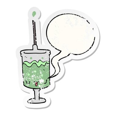 karikatür şırınga ve konuşma balonu sıkıntılı etiket