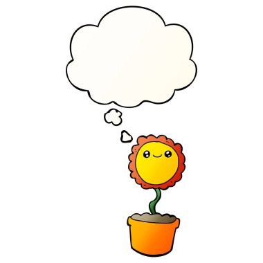 çizgi film çiçek ve pürüzsüz degrade tarzında düşünce balonu