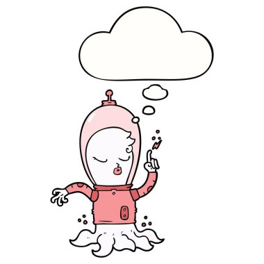 sevimli karikatür yabancı ve düşünce balonu