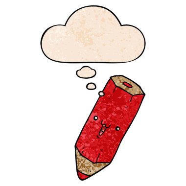 mutlu karikatür kalem ve grunge doku patter düşünce balonu