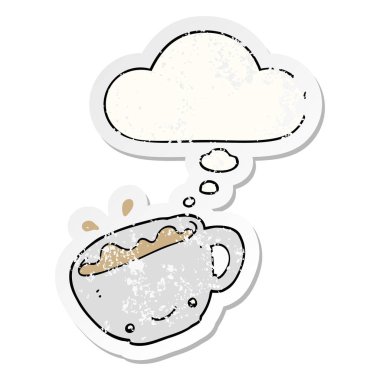 kahve karikatür fincan ve sıkıntılı yıpranmış st olarak kabarcık düşünce