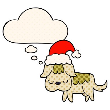 sevimli noel köpek ve çizgi roman tarzında kabarcık düşünce