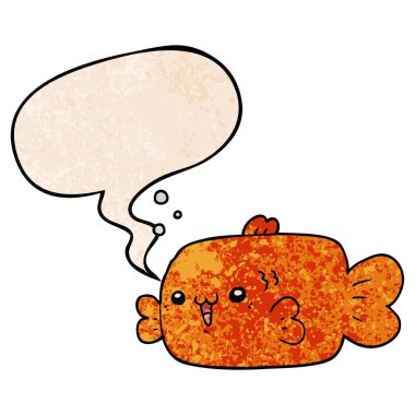 retro doku tarzında karikatür balık ve konuşma balonu