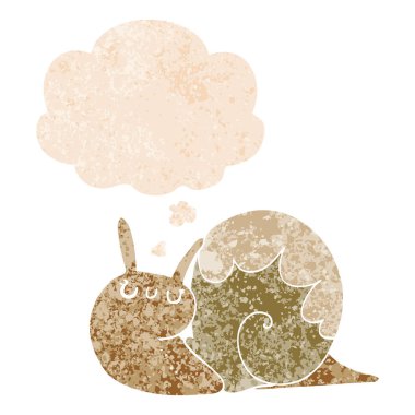 retro dokulu tarzında sevimli karikatür salyangoz ve düşünce balonu