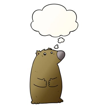 çizgi film ayısı ve pürüzsüz degrade tarzında düşünce balonu