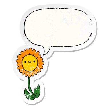 karikatür çiçek ve konuşma balonu sıkıntılı etiket