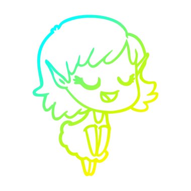 soğuk degrade çizgi çizim mutlu karikatür elf kız