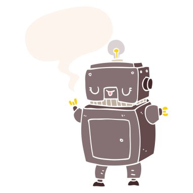 retro tarzında karikatür robot ve konuşma balonu