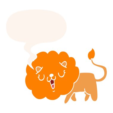 retro tarzısevimli karikatür aslan ve konuşma balonu