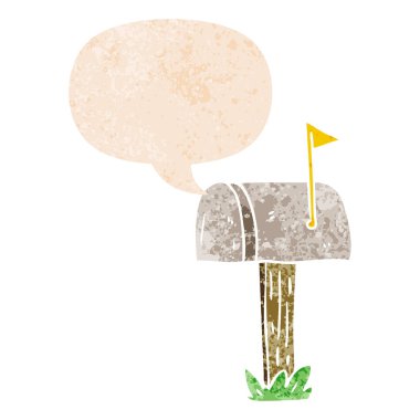 retro dokulu tarzda karikatür posta kutusu ve konuşma balonu