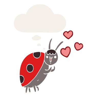 retro tarzında aşk ve düşünce balonu sevimli karikatür uğur böceği