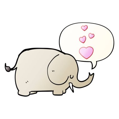 sevimli karikatür fil ve aşk kalpleri ve konuşma balonu smoot