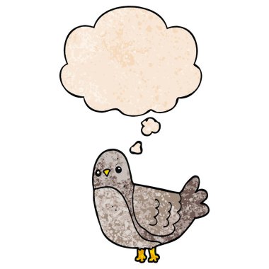 grunge doku desen tarzı karikatür kuş ve düşünce balonu