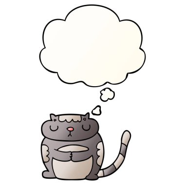 sevimli karikatür kedi ve pürüzsüz degrade tarzında kabarcık düşünce