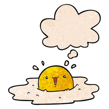 sevimli karikatür kızarmış yumurta ve grunge doku patt düşünce balonu