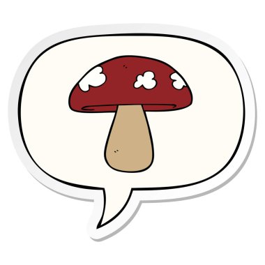 karikatür mantar ve konuşma kabarcık etiket