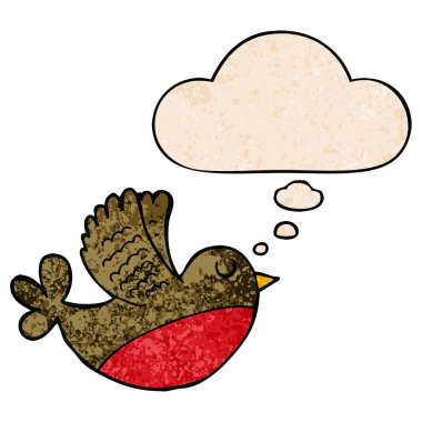 grunge doku desen karikatür uçan kuş ve düşünce balonu