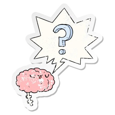 karikatür meraklı beyin ve konuşma balonu sıkıntılı etiket