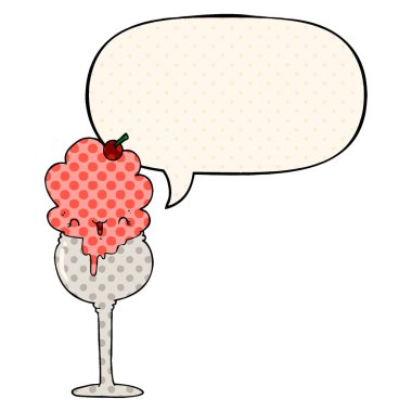 sevimli karikatür dondurma çöl ve çizgi roman st konuşma balonu