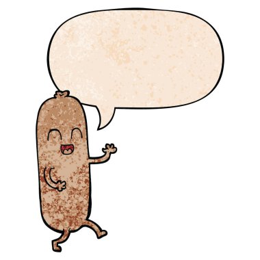 retro doku tarzında karikatür dans sosis ve konuşma balonu