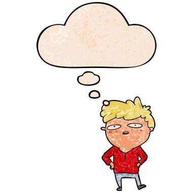 karikatür sabırsız adam ve grunge doku patte düşünce balonu