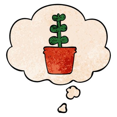 karikatür ev bitki ve grunge doku desen düşünce balonu