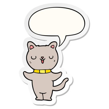 karikatür kedi ve konuşma kabarcık etiket