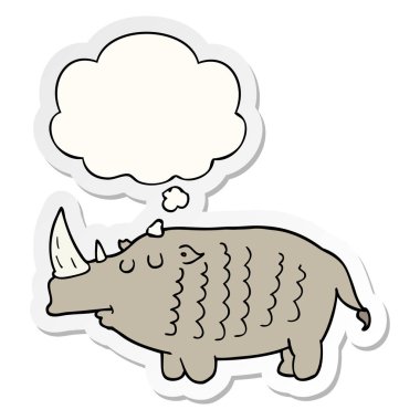 karikatür gergedan ve baskılı bir etiket olarak kabarcık düşünce