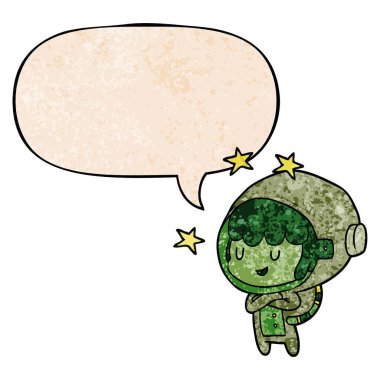 uzay giysisi ve konuşma balonu karikatür kadın gelecek astronot 