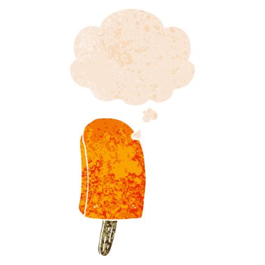 karikatür buz Lolly ve Retro dokulu tarzı kabarcık düşünce