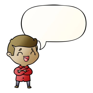 düzgün degrade tarzında karikatür gülen adam ve konuşma balonu