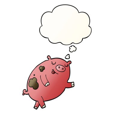 çizgi film dans domuz ve pürüzsüz degrade tarzında kabarcık düşünce