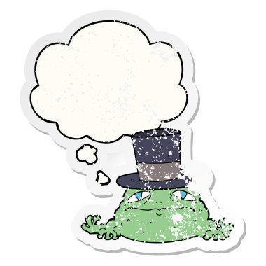 karikatür zengin kurbağa ve sıkıntılı yıpranmış sticke olarak kabarcık düşünce