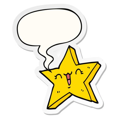 sevimli karikatür yıldızı ve konuşma balonu etiket