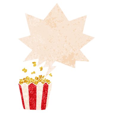 retro dokulu tarzda karikatür patlamış mısır ve konuşma balonu