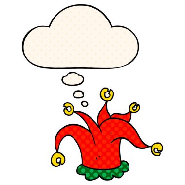 çizgi film soytarı şapka ve çizgi roman tarzında düşünce balonu