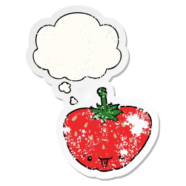 karikatür çilek ve sıkıntılı yıpranmış sopa olarak kabarcık düşünce