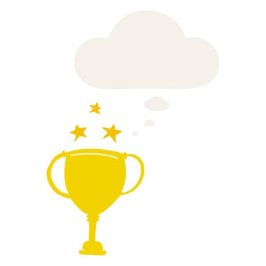 karikatür spor kupa ve retro tarzında düşünce balonu