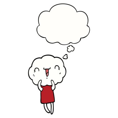 sevimli karikatür bulut kafa yaratık ve düşünce balonu