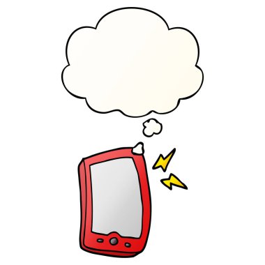 karikatür cep telefonu ve pürüzsüz degrade tarzında kabarcık düşünce