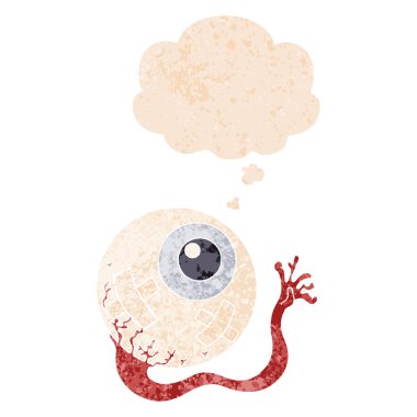 karikatür retro dokulu sty göz küresi ve düşünce balonu yaralı
