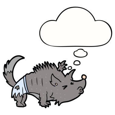 karikatür kurt adam ve düşünce balonu