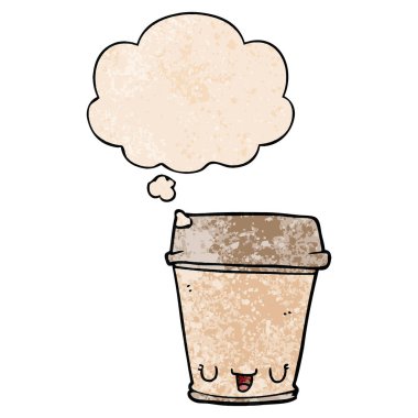 karikatür kahve fincanı ve grunge doku desen düşünce balonu 